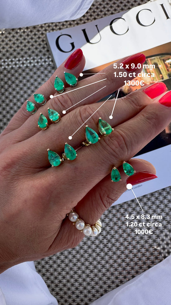 Orecchini in oro con goccine di smeraldo 1.50