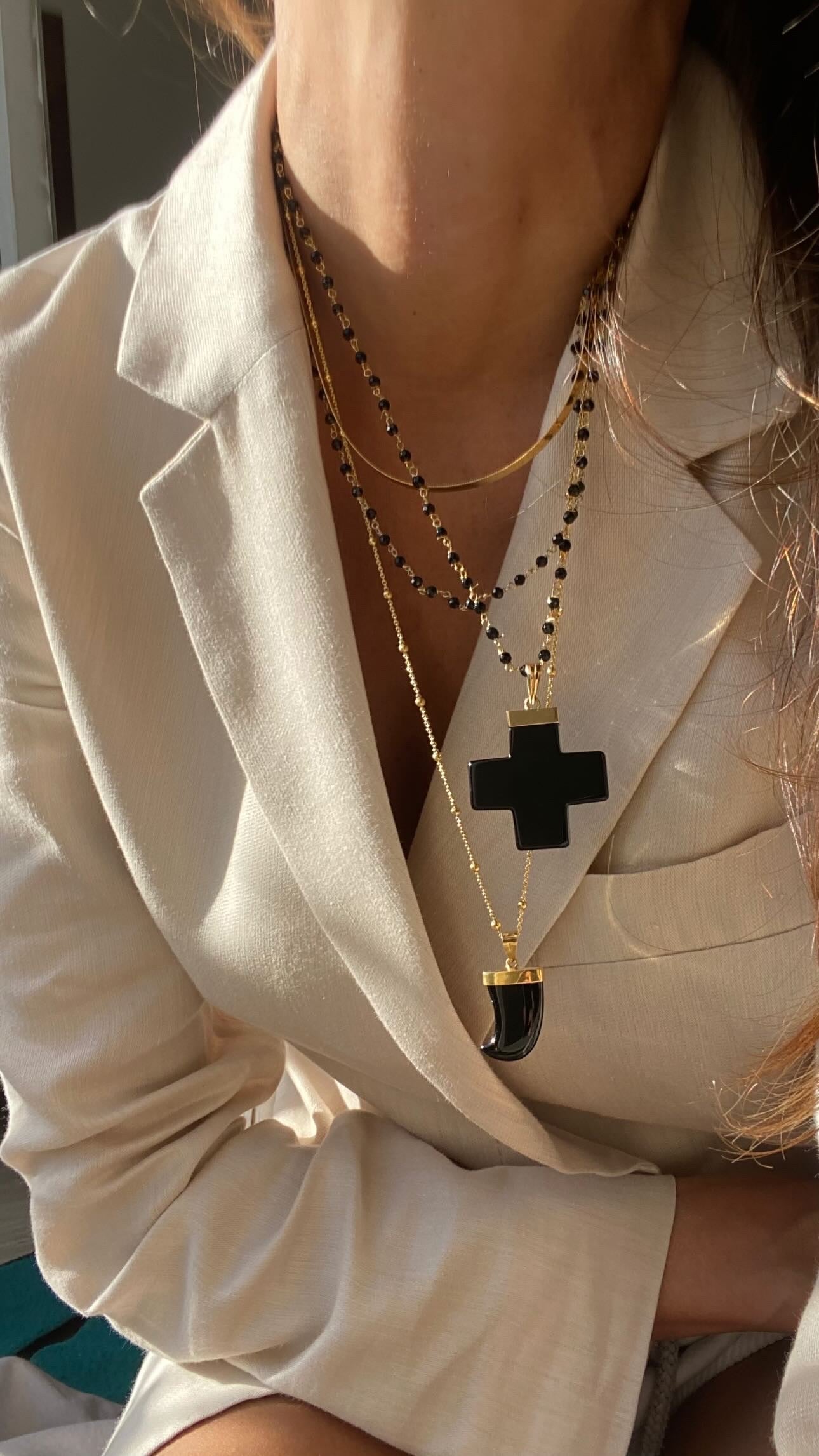 Square Onyx Cross in Gold