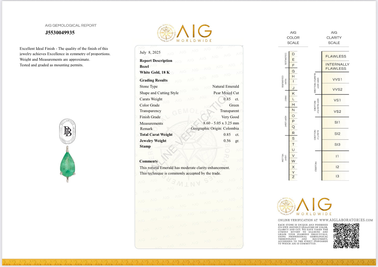 Catenina in oro con goccia di smeraldo 0.75