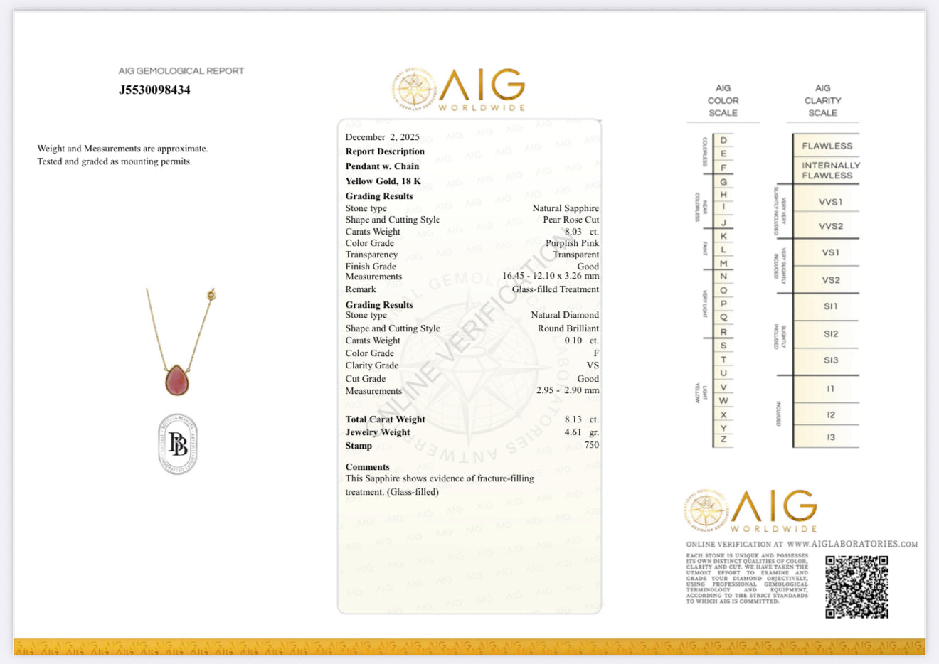 Collier con zaffiro rosa e diamante