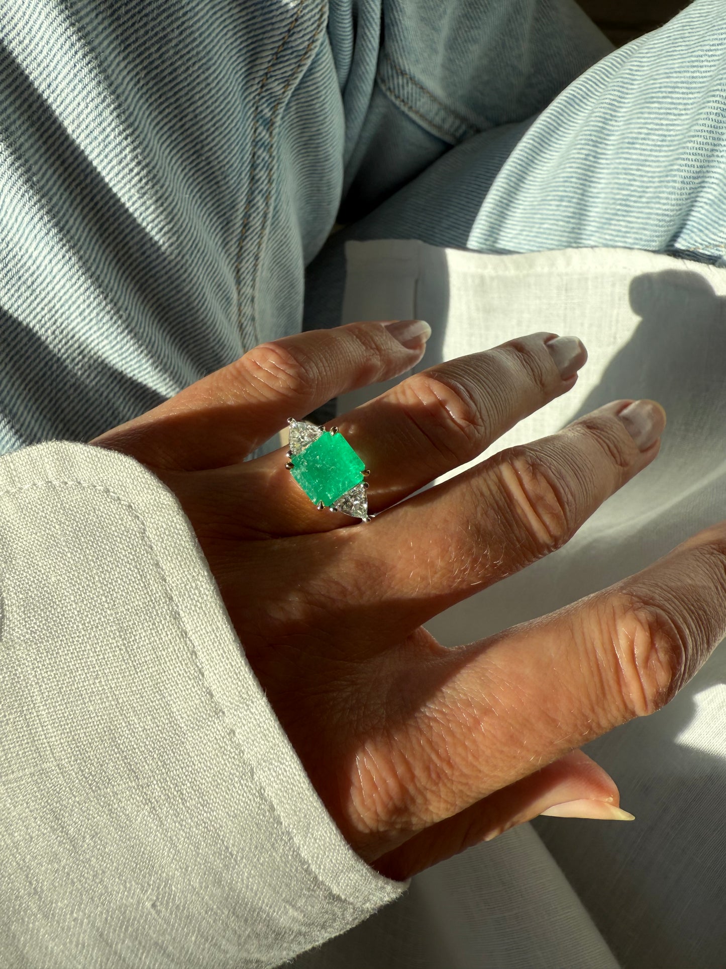 Emerald and diamond ring