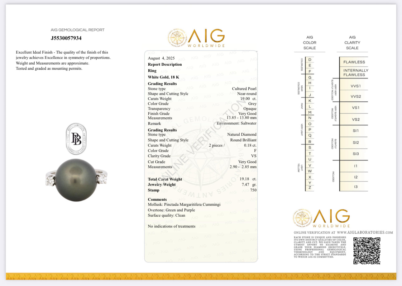 Anello con perla e due brillanti