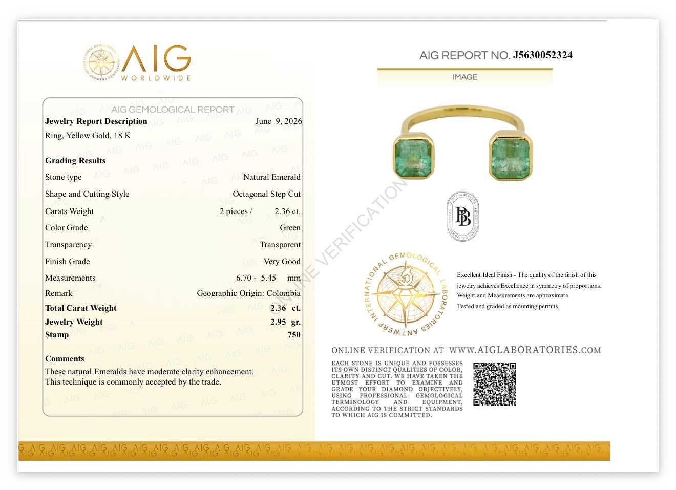 Anello aperto con 2 smeraldi 2.36