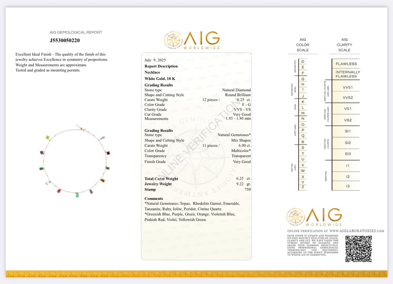 Catenina con pietre preziose pendenti
