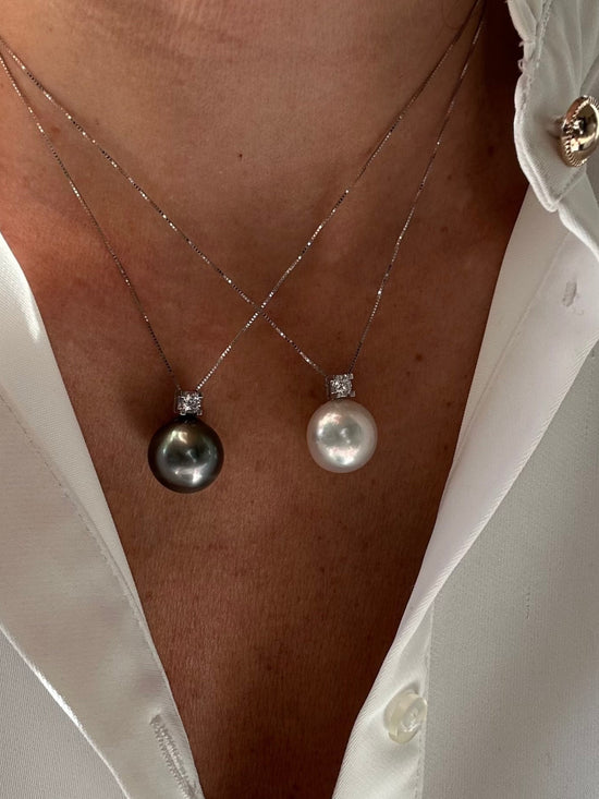 Perla di mare con diamante sulla catenina