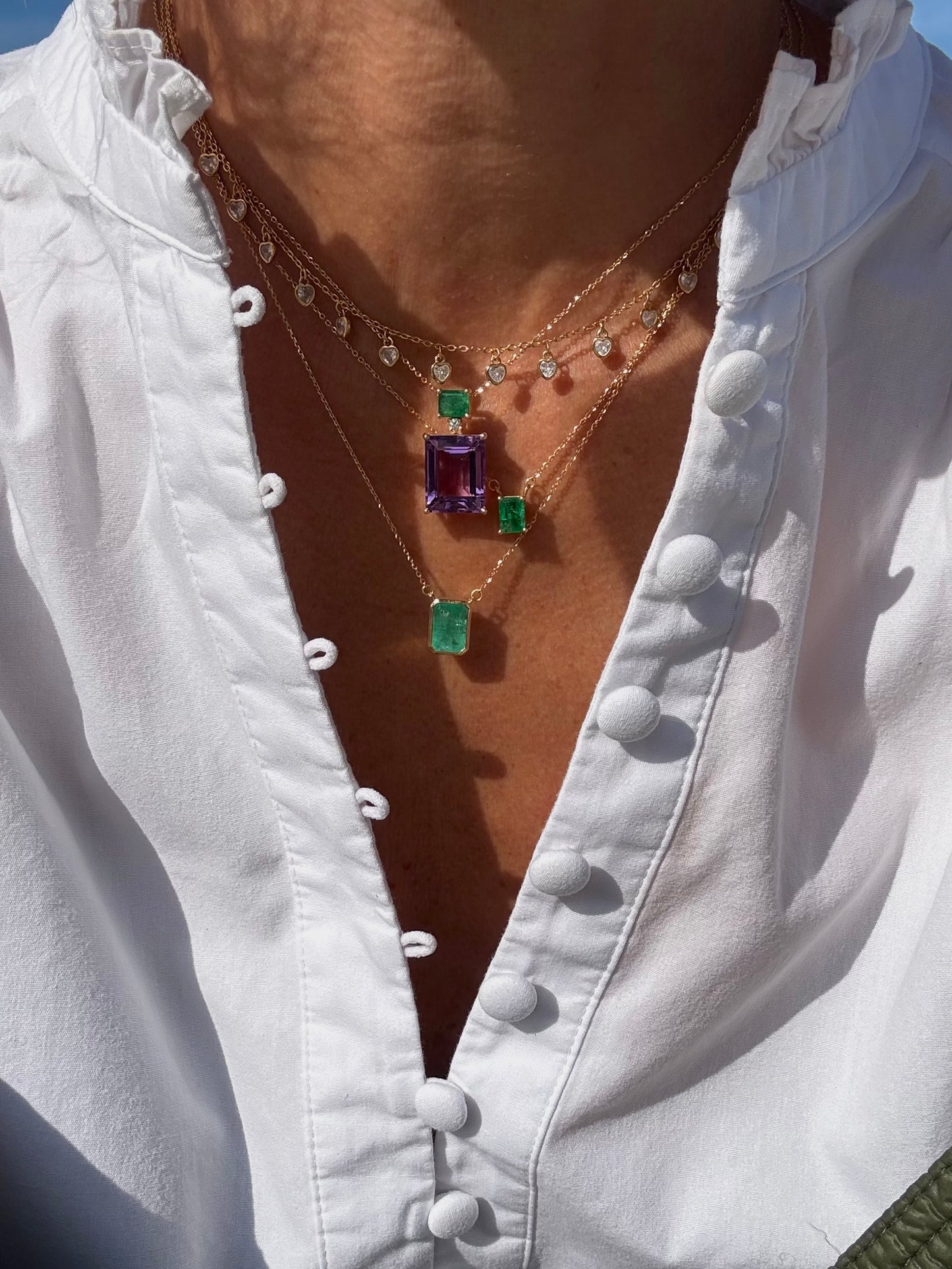 Catenina con pendente smeraldo e ametista