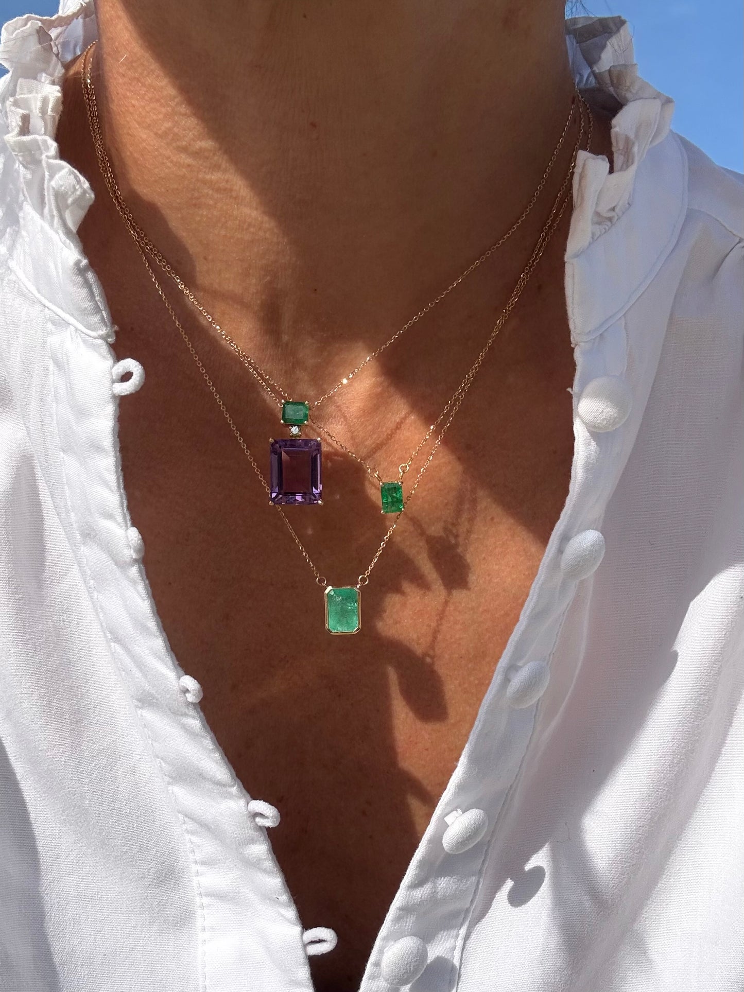 Catenina con pendente smeraldo e ametista