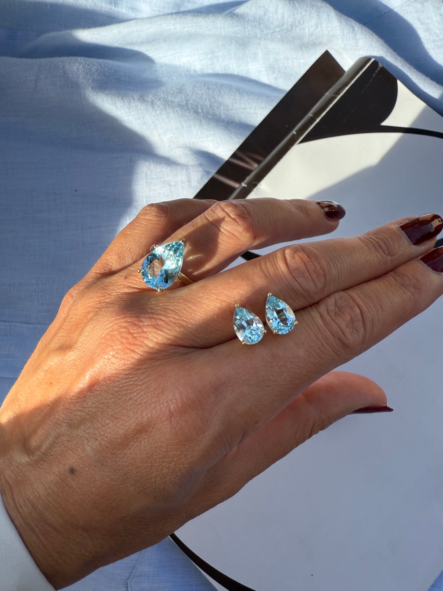 Orecchini in oro con goccine di topazio azzurro