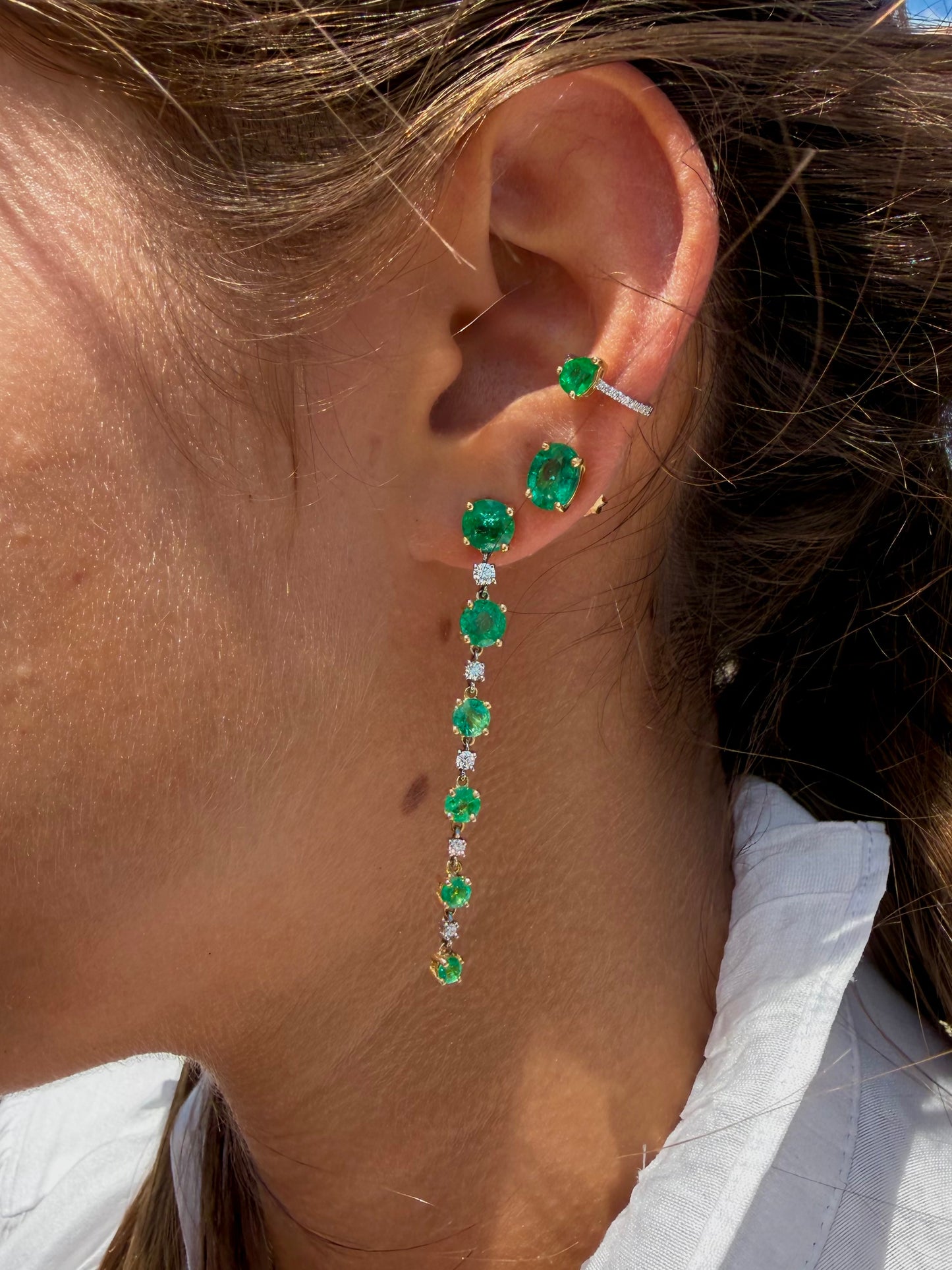 Diamond and emerald ear cuff