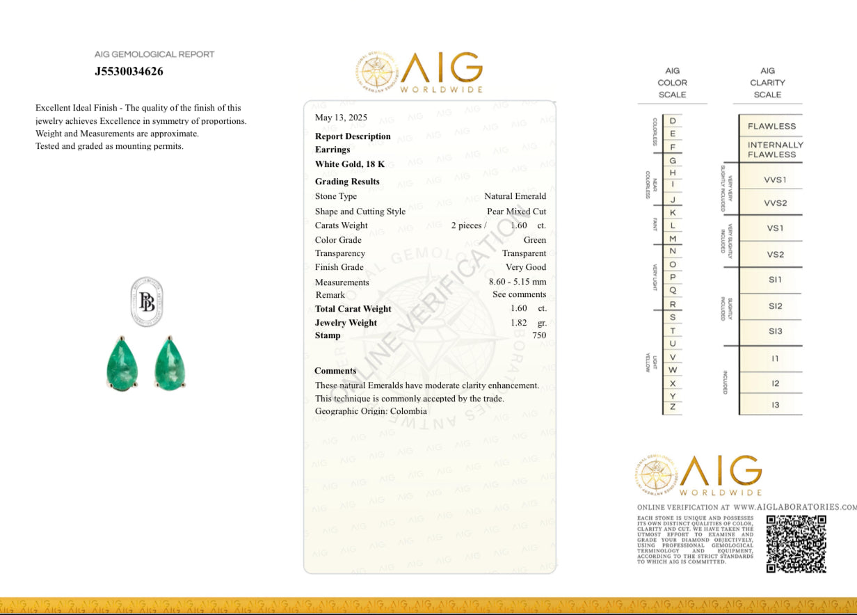 Orecchini in oro con goccine di smeraldo 1.50