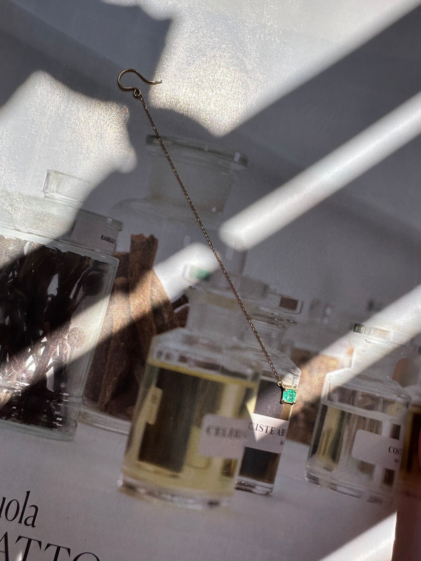 Mono orecchino con smeraldo quadrato