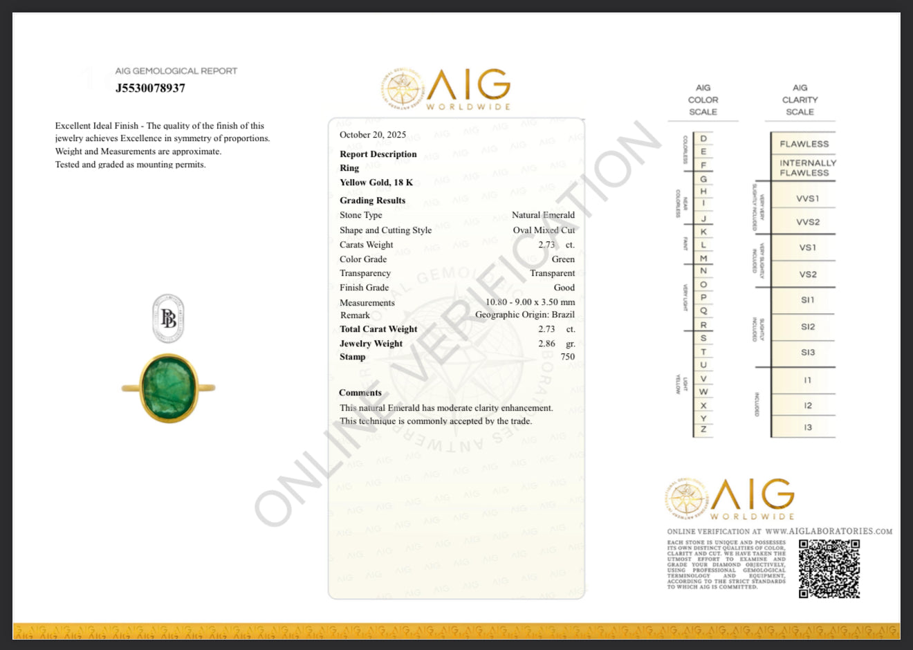 Anello con smeraldo ovale 2.73