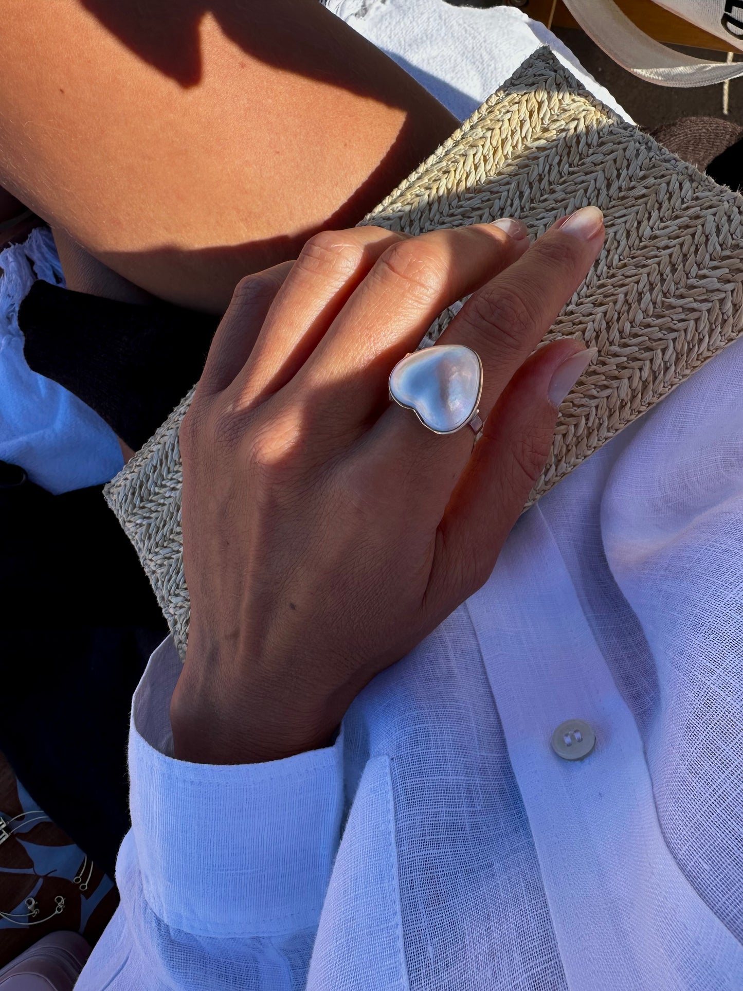 Anello con perla mabe a cuore