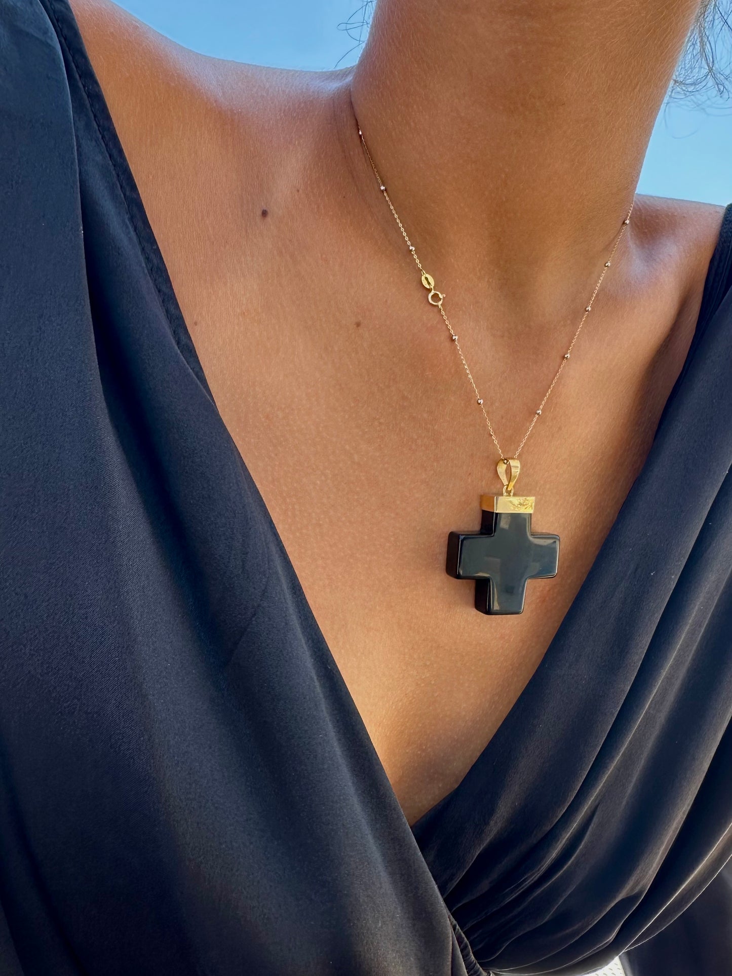 Square Onyx Cross in Gold