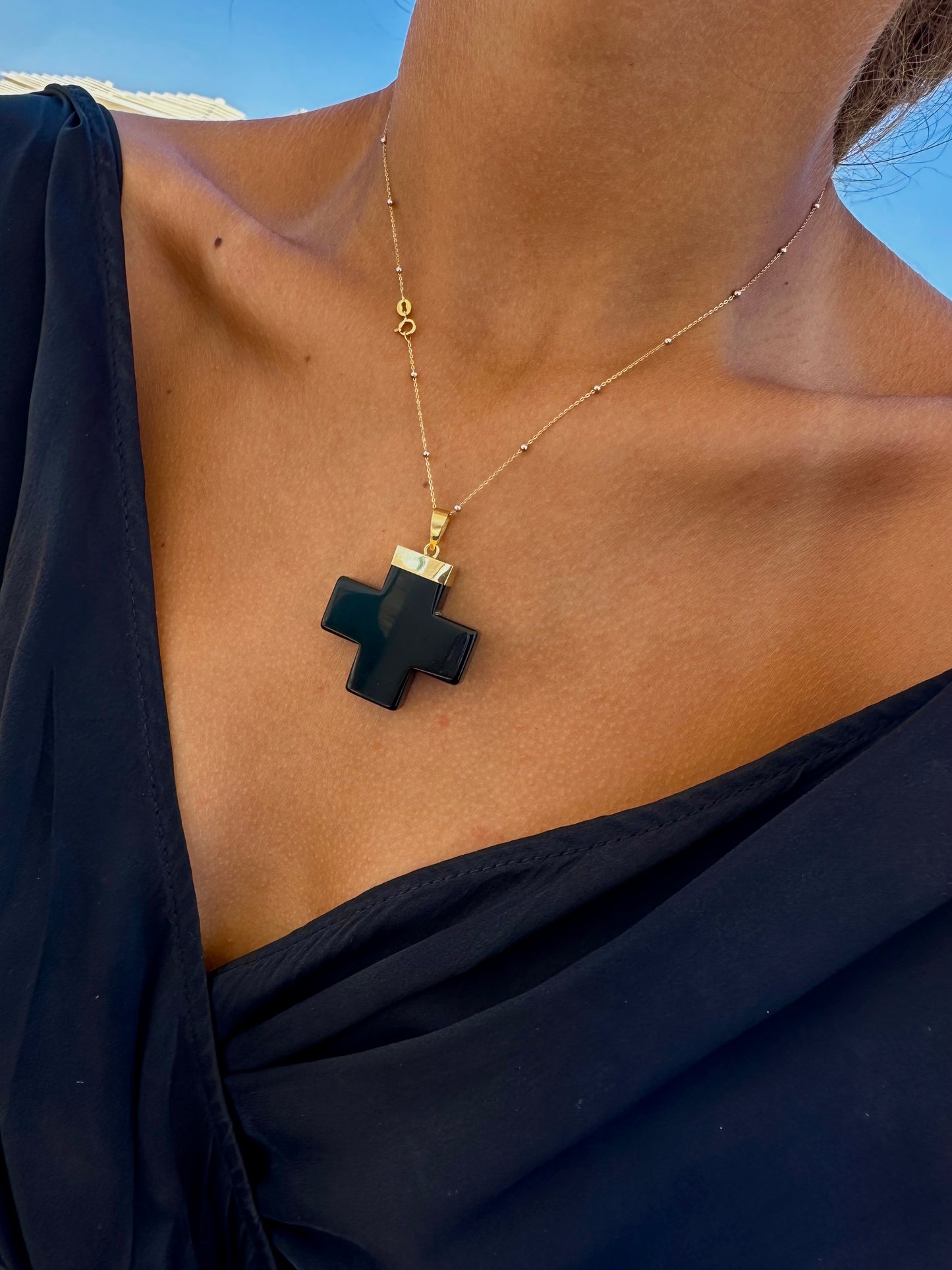 Square Onyx Cross in Gold