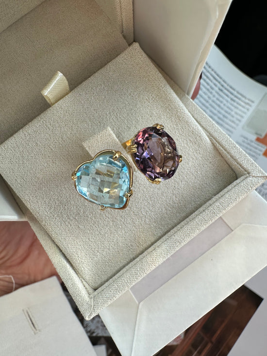 Anello con cuore di topazio azzurro